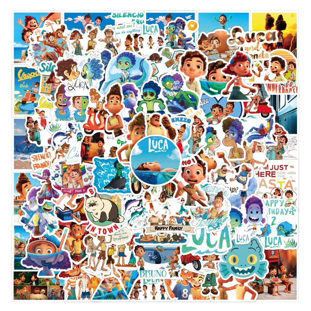 10/30/50/100PCS Disney Movie Luca Stickers Cute Cartoon Decals DIY Skateboard Guitar Bike Car Waterproof Graffiti Sticker Packs